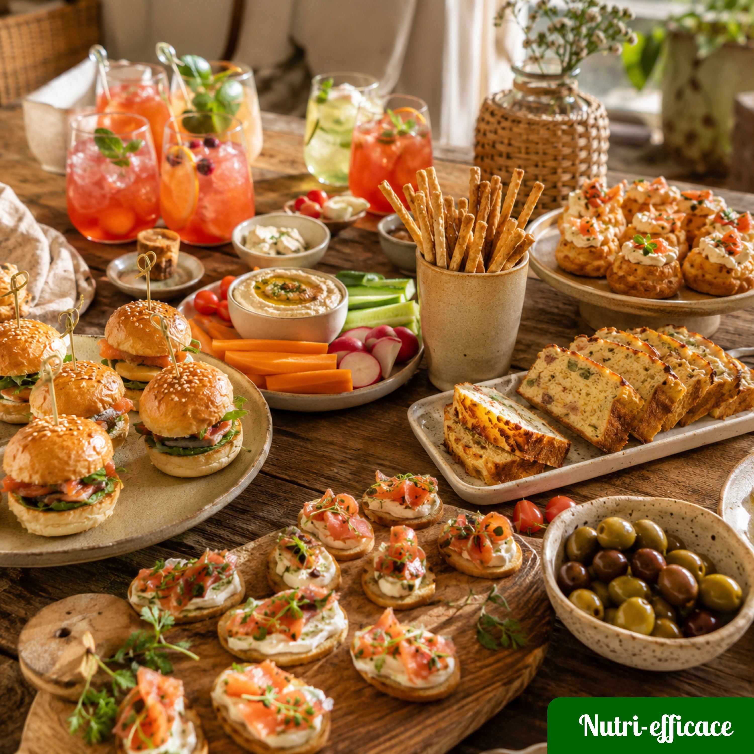 Préparez un apéro dînatoire pour 8 personnes avec menu complet, quantités, recettes faciles, liste de courses et planning à l’avance.