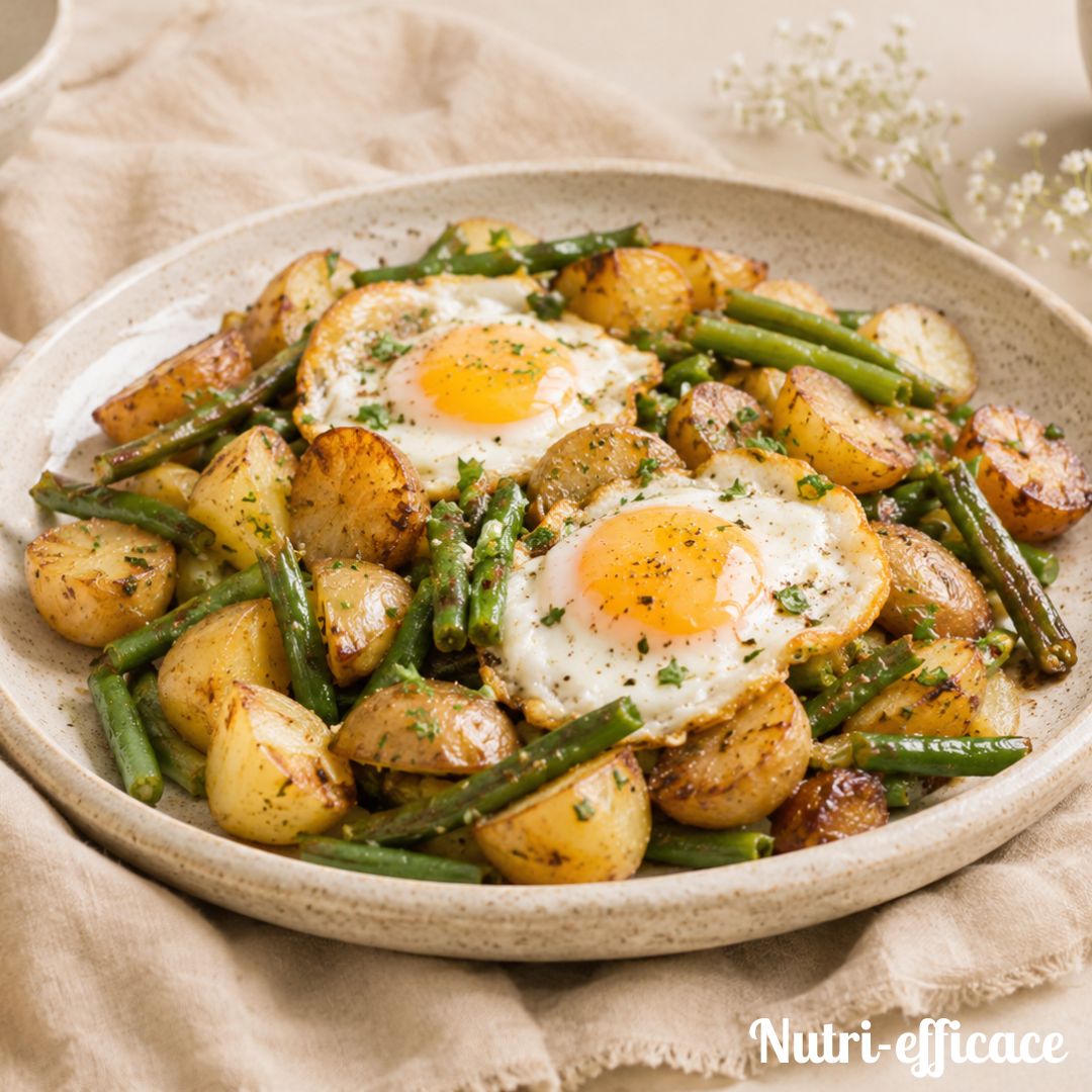 Repas du soir pommes de terre haricots verts œufs