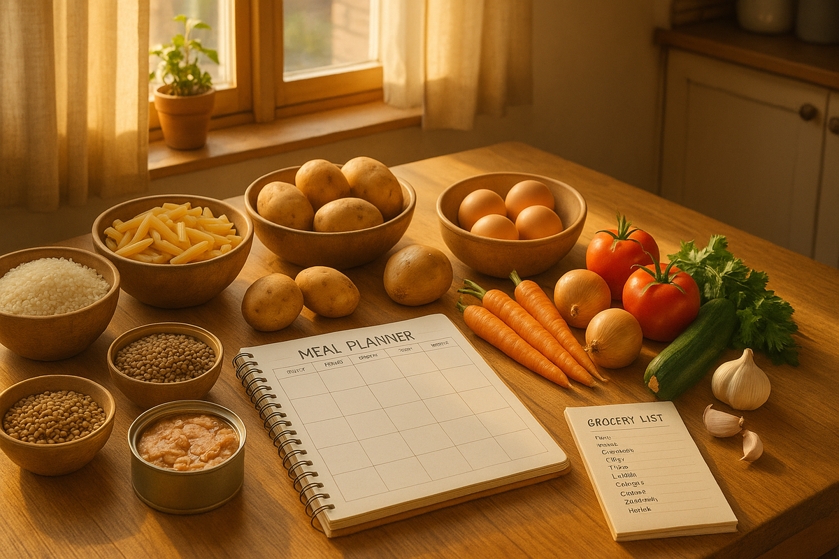 Healthy and budget-friendly meal preparation with simple ingredients and meal planning