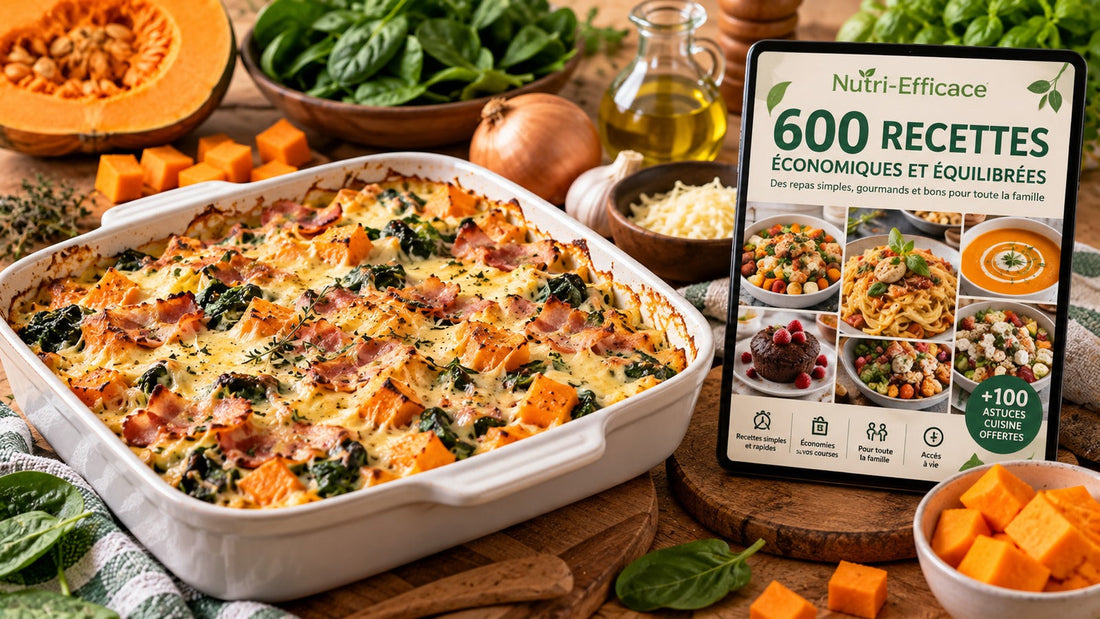 Plat unique au four Nutri-Efficace avec présentation du pack 600 recettes économiques et équilibrées
