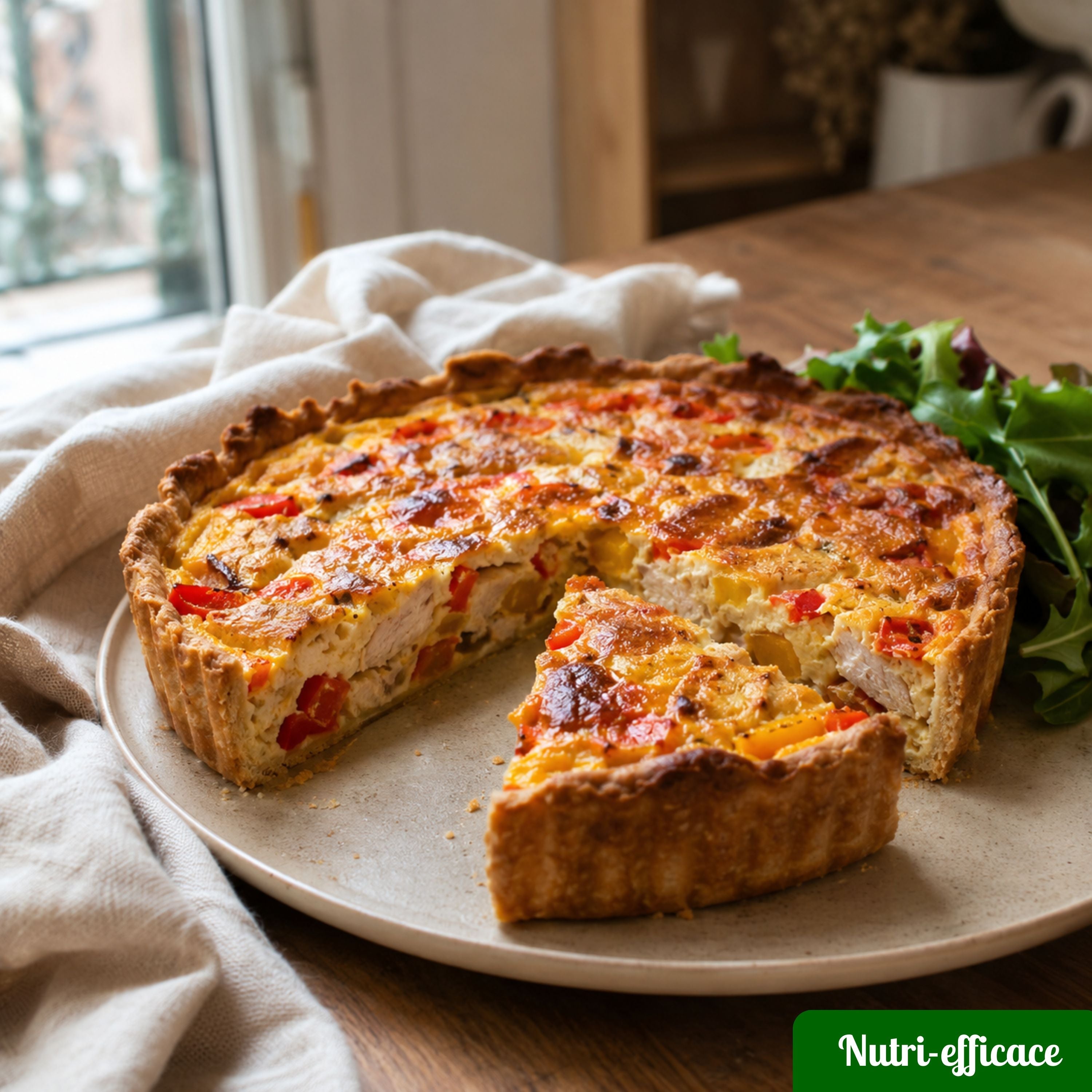 Part de quiche aux courgettes et au jambon montrant une pâte dorée et une garniture bien prise sans liquide dans l’assiette.