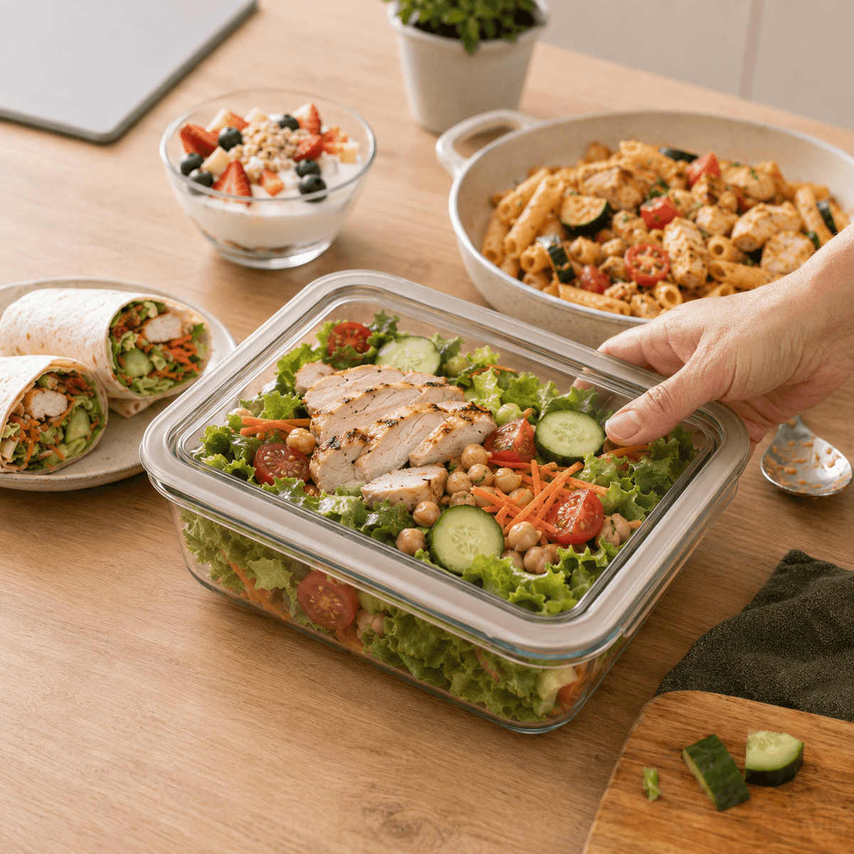 Recettes économiques et familiales avec poulet rôti, pommes de terre, carottes, quiche aux légumes et salade complète.