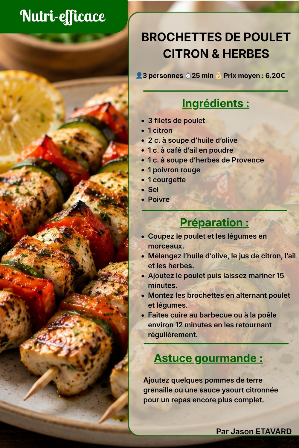 BROCHETTES maison poulet citron 
