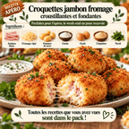 Croquettes dorées au jambon, pommes de terre et fromage fondant, recette apéritif maison à partager.