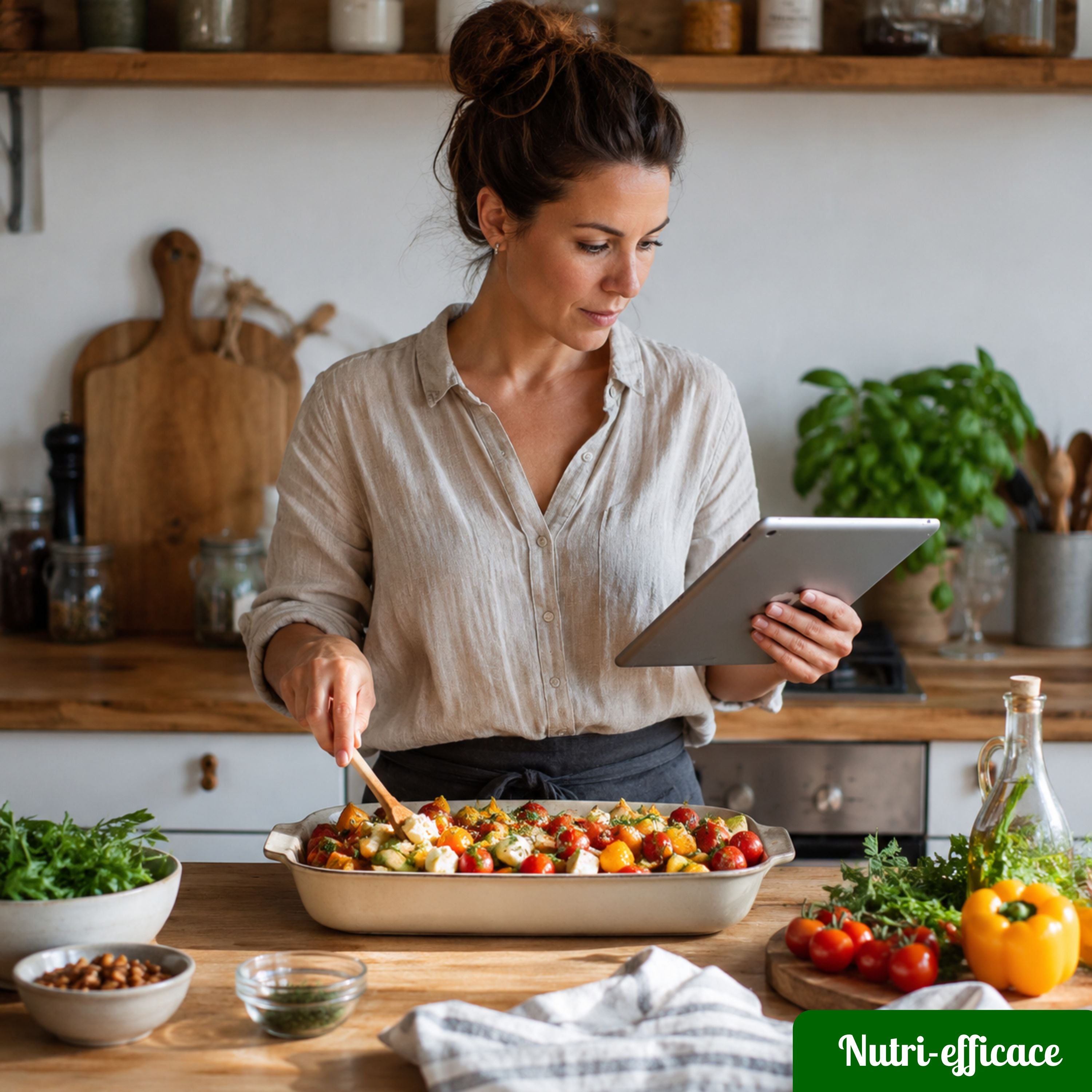 Une recette de légumes au four suivie sur tablette, idéale pour un repas maison simple, moderne et gourmand.