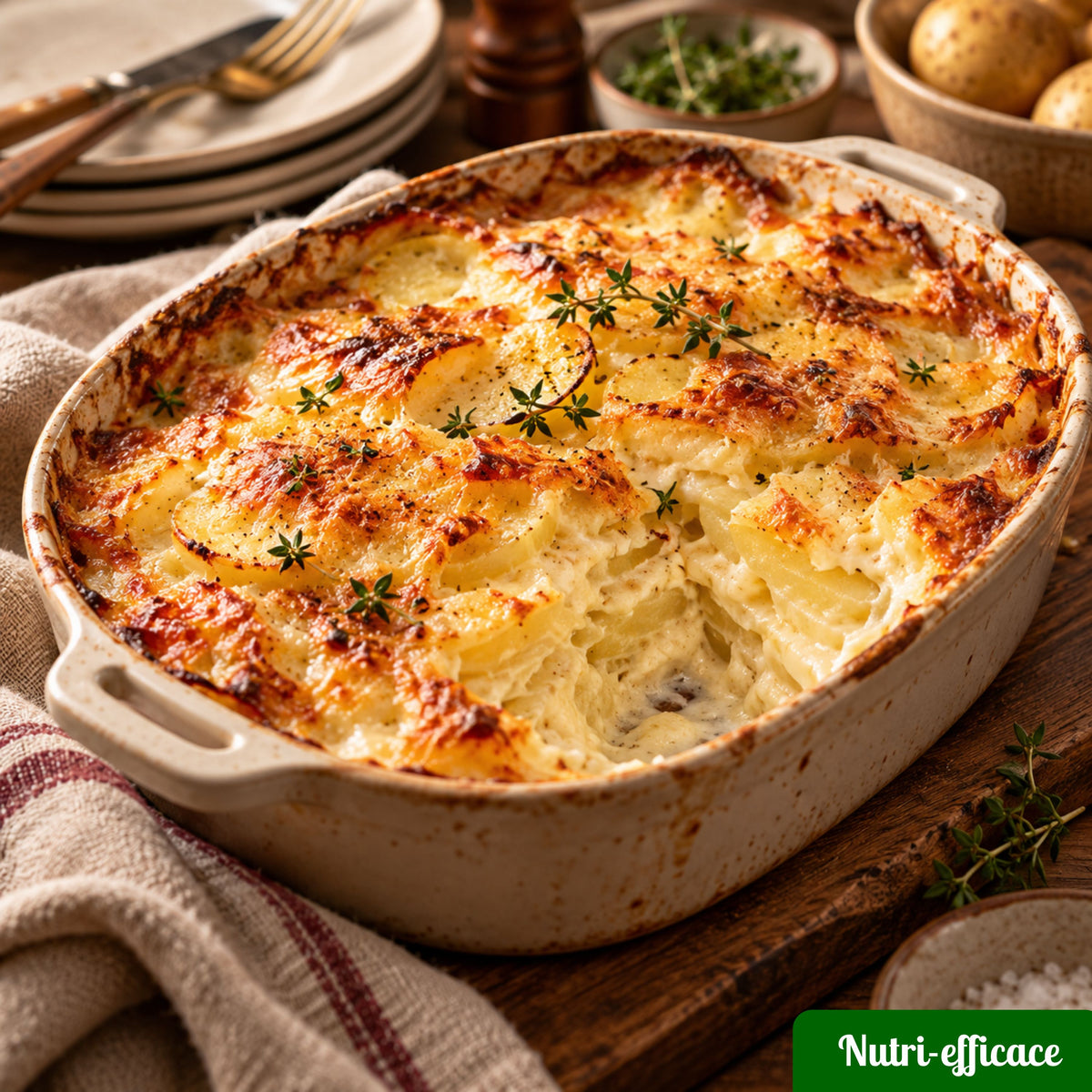 Gratin de pommes de terre doré et crémeux, recette familiale Nutri-Efficace