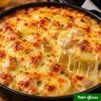 Gratin de poulet aux pommes de terre et fromage fondant, doré au four avec une texture crémeuse, recette familiale gourmande et facile.