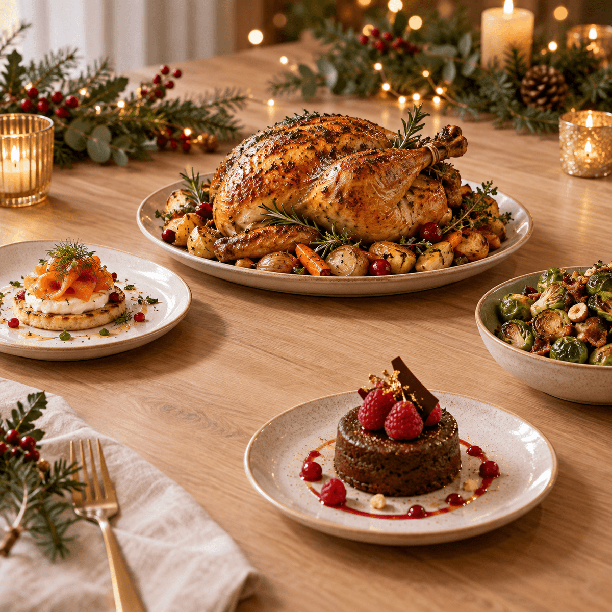 Menu du Nouvel An avec plats et desserts pour un réveillon festif