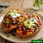 Une recette colorée et nourrissante avec patates douces farcies, légumes et avocat.