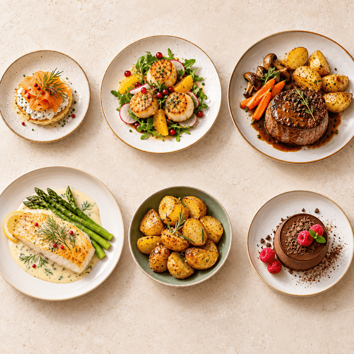 Recettes de fêtes variées avec apéritif, entrée, plat et dessert pour Noël et le Nouvel An