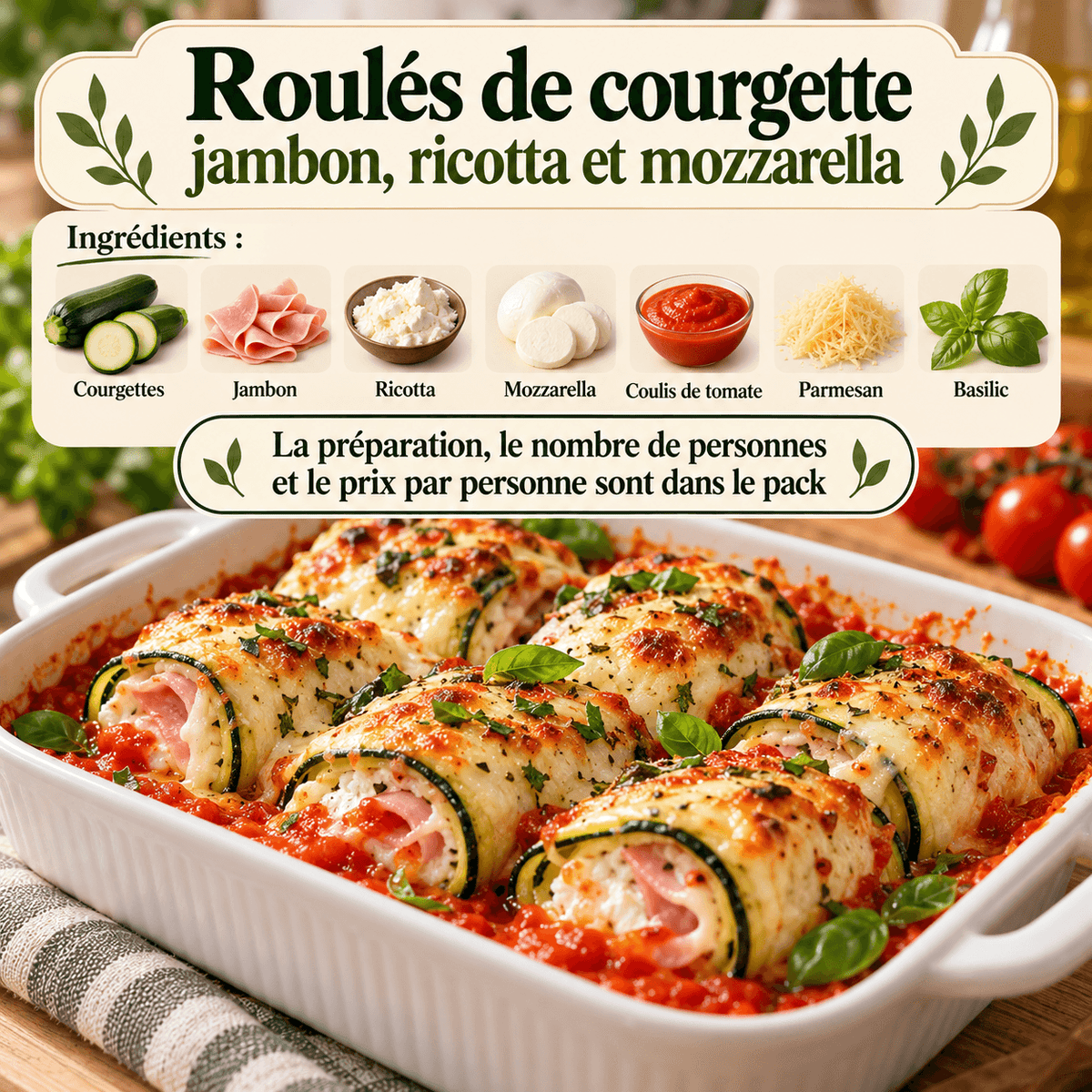 Roulés de courgettes gourmands disposés dans un plat et gratinés au four, recette familiale.