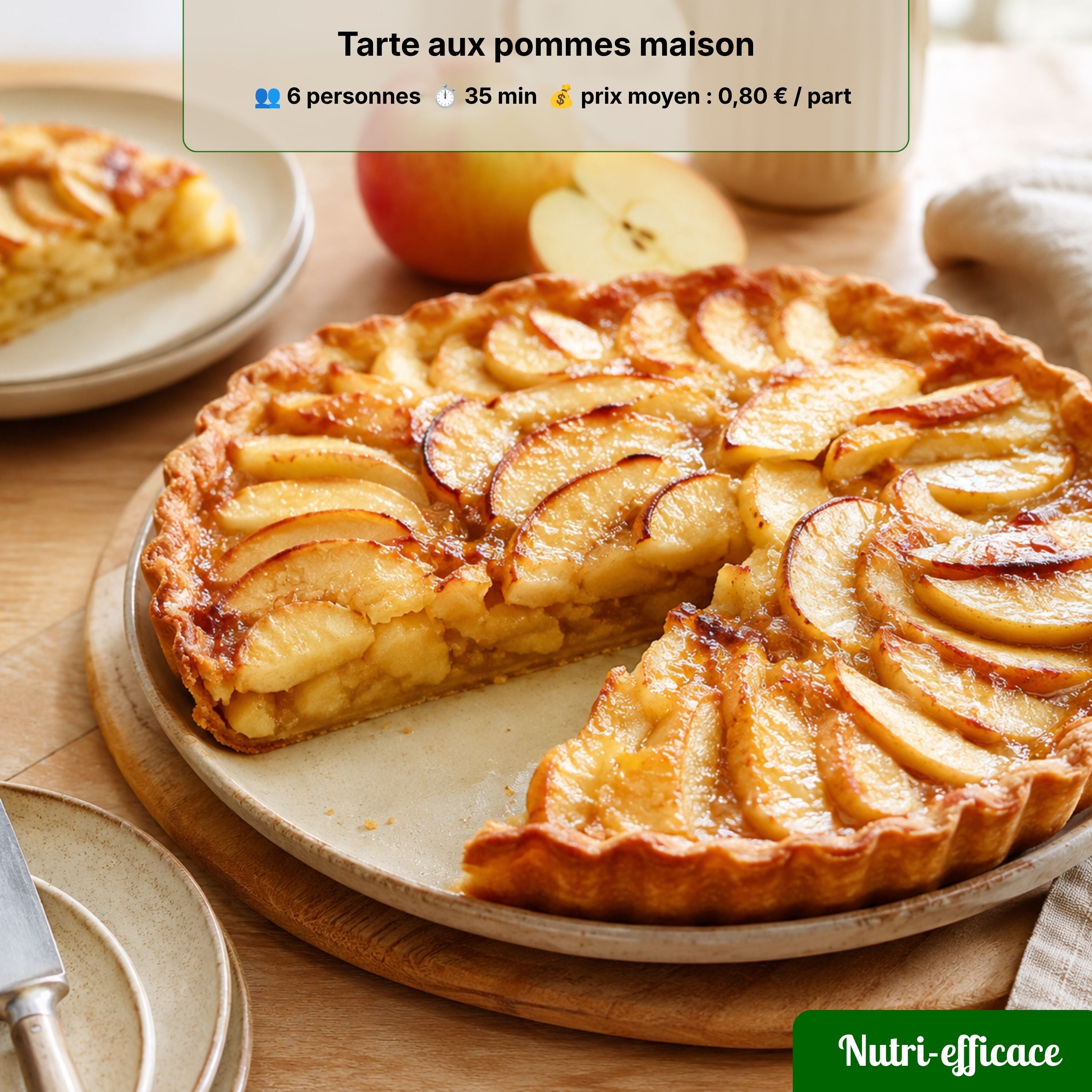 Tarte aux pommes maison bien dorée, dessert familial économique simple et gourmand