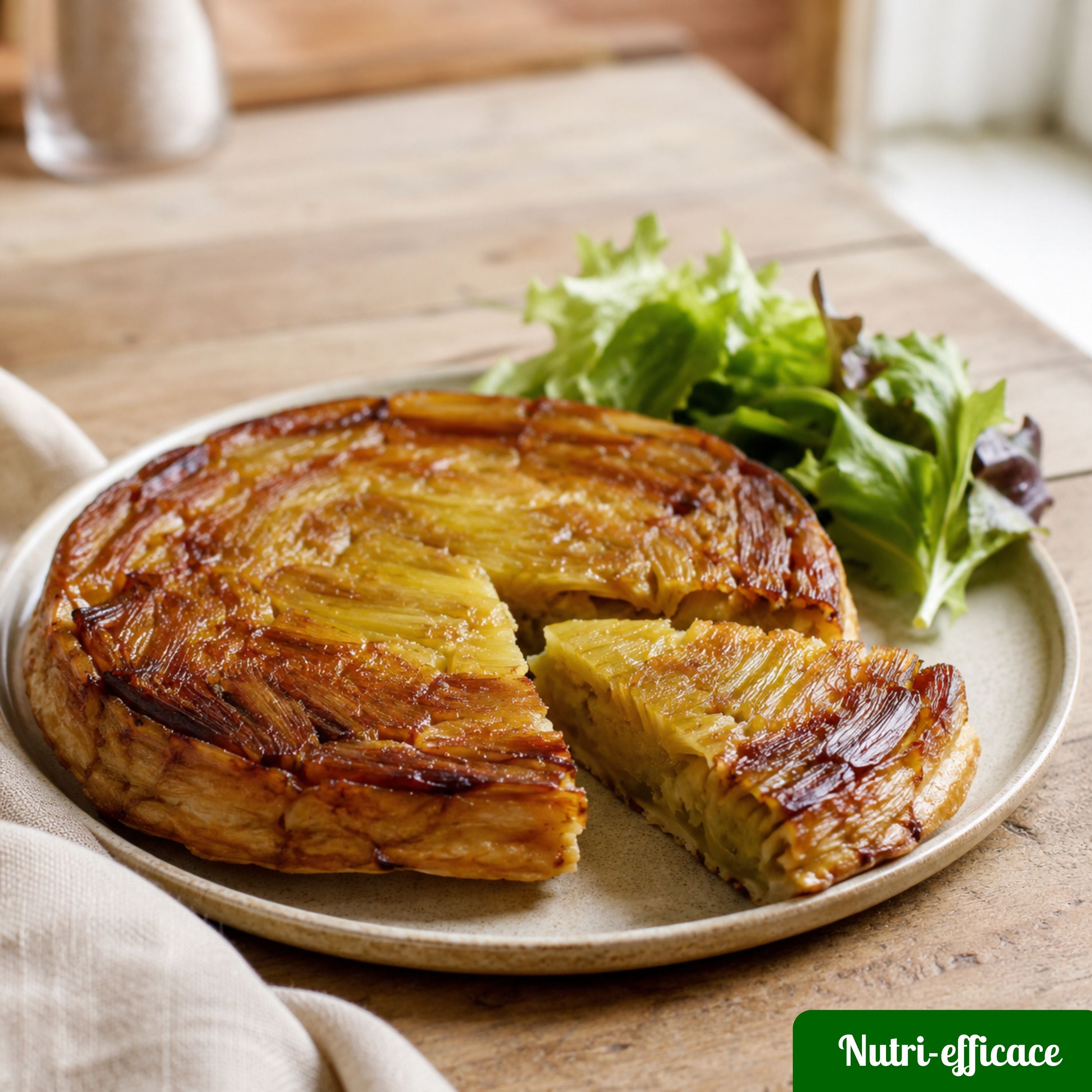 Une tarte tatin salée aux poireaux, dorée et fondante, parfaite pour un repas simple du soir.